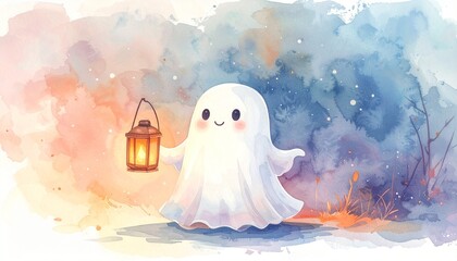 水彩画風のかわいいおばけ ハロウィンイラスト © bethko.