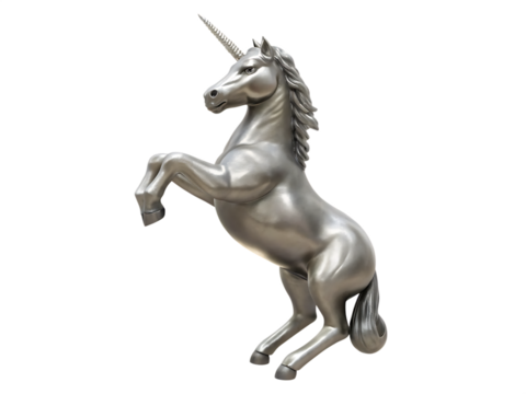 Silver unicorn rearing up isolated on a transparent background