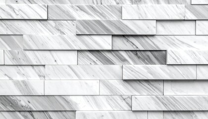 Modern stacked rectangular marble tiles form an elegant wall background, showcasing subtle gray veining and a sophisticated natural stone texture, ideal for contemporary design