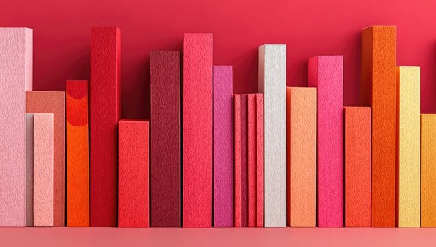 Colorful rectangular bar graph on a red background
