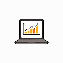 This illustration depicts a laptop displaying a vibrant bar and line graph, symbolizing business growth, data analysis, and financial success in a digital environment.