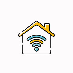 This minimalist icon beautifully illustrates the concept of a smart home, depicting seamless wireless internet connectivity within a modern residential dwelling.