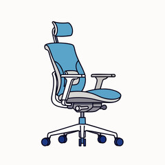 A sleek, modern ergonomic office chair in blue and grey, featuring adjustable height and headrest, designed for optimal comfort and productivity.