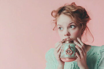 Young woman with an ancient casket, generated AI