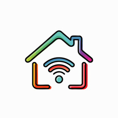 This vibrant, colorful house outline with an integrated Wi-Fi signal icon beautifully symbolizes modern smart home technology and seamless digital connectivity.
