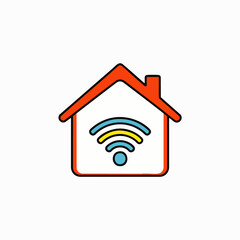 This vibrant icon illustrates a modern smart home concept, emphasizing seamless wireless internet connectivity and digital convenience within a residential setting.
