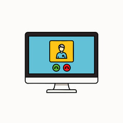 A modern computer monitor displays an active video call interface, symbolizing remote communication, online meetings, and virtual collaboration in a digital world.