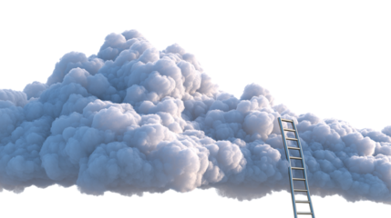 3D rendered ladder connecting clouds, metaphor for ambition and success, isolated on transparent background