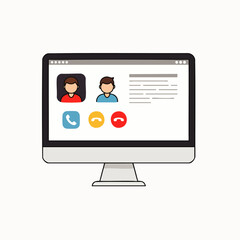 This clean illustration features a desktop computer screen showing a video call, symbolizing efficient remote communication, virtual meetings, and collaborative digital interaction.