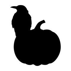 Logo con silueta de cuervo en calabaza de Halloween para su uso en invitaciones y tarjetas