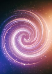 Obraz premium A vibrant, glowing spiral of light with sparkling particles, creating an abstract and energetic cosmic effect in shades of purple, pink, and orange.