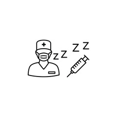 Anesthesiologist sleeping with syringe isolated on white background concept of medical error and negligence