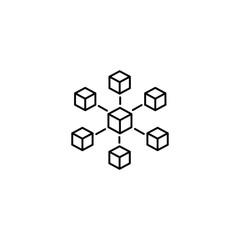 Fototapeta premium Blockchain icon with connected cubes representing decentralized network, isolated on white background