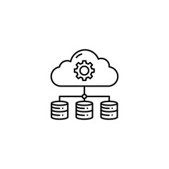Cloud computing database management system isolated on white background, representing data storage and processing