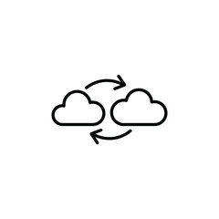 Cloud computing data synchronization between two clouds isolated on white background vector icon