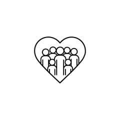 Group of people inside a heart isolated on white background symbolizes community love and support