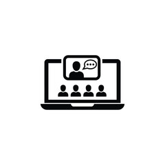 Online video conference on laptop isolated on white background vector icon virtual meeting concept