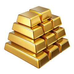 Pyramid of gleaming gold bars, isolated on black