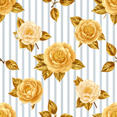 Golden Roses: A mesmerizing, high-angle shot of floral blooms, adorned with delicate golden hues against the backdrop of a striped design