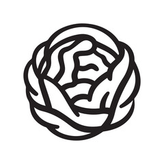Outline Drawing of Cabbage Head Vegetable Isolated on White Background