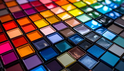 Colorful mosaic tiles arranged in a vibrant square pattern with glossy texture