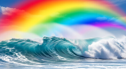 A stunning display of flowing rainbow waves exudes energy and creativity, ideal for various design projects. This vibrant artwork evokes feelings of joy, freedom, and artistic expression.