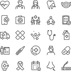 Collection of Healthcare and Medical Icons Representing Health Wellness and Medical Services