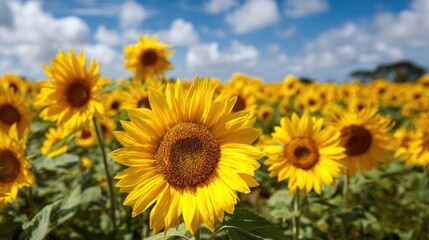 Obraz premium Bright sunflower field outdoors