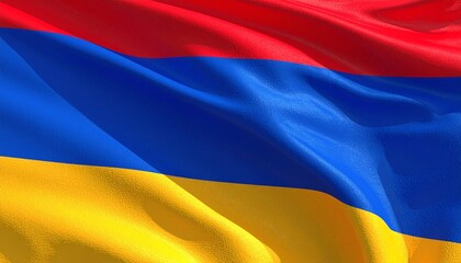 Waving Armenia Flag with Horizontal Red, Blue, and Orange Stripes