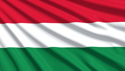 Obraz premium Waving Hungary Flag with Horizontal Red, White, and Green Stripes