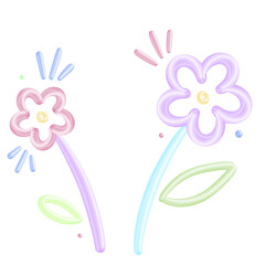 doodle Magical sparkling flowers in delicate pastel shades of pink and purple. A cute, glossy floral illustration with a charming and playful design