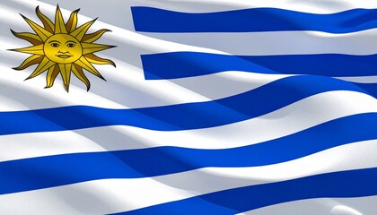 Waving Uruguay Flag with Blue Stripes and Sun Emblem