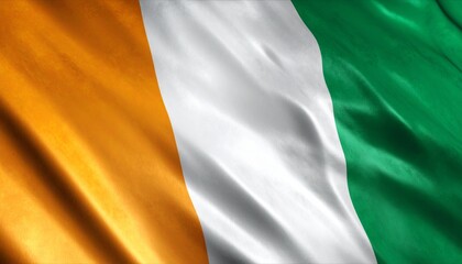 Obraz premium Waving Ivory Coast Flag with Vertical Orange, White, and Green Stripes