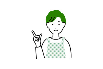 指を差す料理をするエプロンを着た男性主夫の人物イラスト