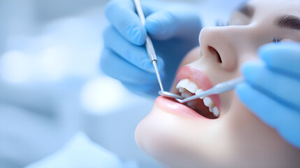 Dentist examining patient's teeth with dental instruments