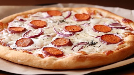 Closeup of Sweet Potato and Red Onion Pizza, Generative AI