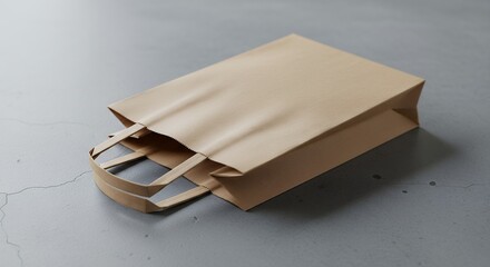 Empty Brown Paper Bag on Concrete Surface Shopping Bag for Retail and Packaging Concepts