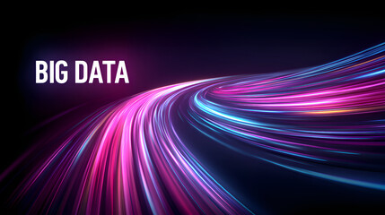Big data flowing like colorful light trails on a dark background