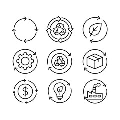 Fototapeta premium Circular Economy Icons Representing Recycling Sustainability and Environmental Concepts.