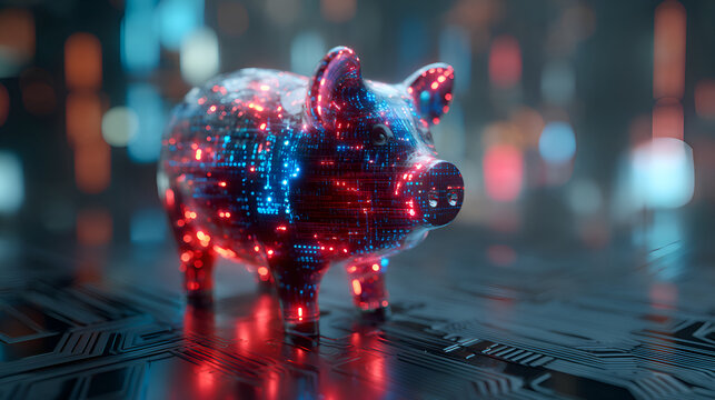 Digital piggy bank representing online savings and financial technology