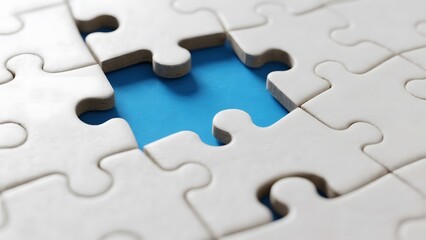 Incomplete Puzzle with Missing Pieces Revealing Blue Background