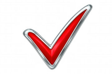 Silver-bordered red checkmark signaling successful validation, confirmation, or completion against transparent backdrop