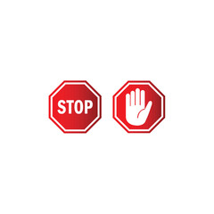 Red Stop Sign and Hand Symbol: Illustrative images of stop signs, one with the word STOP and the other with a hand symbol, symbolizing prohibition and regulations.
