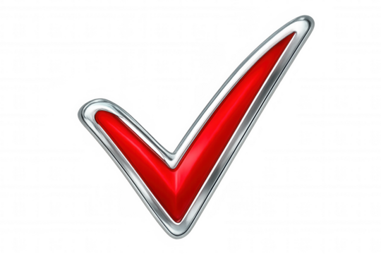 Silver-bordered red checkmark signaling successful validation, confirmation, or completion against transparent backdrop