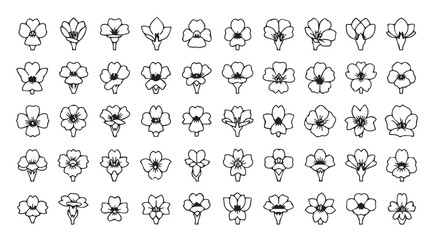 Collection of detailed floral silhouettes in a grid layout