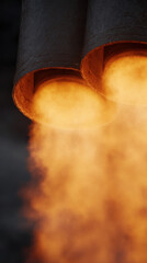Close up of rocket engines igniting with vibrant flames