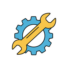 Simple Gear and Wrench Icon in Vibrant Colors.