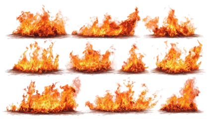 Fiery Orange And Yellow Flames Collection On Transparent Background