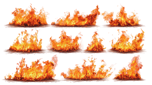 Fiery Orange And Yellow Flames Collection On Transparent Background - Powered by Adobe