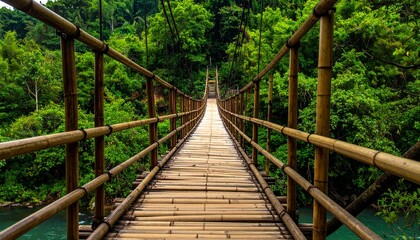 Bamboo Bridge to Adventure Journey Through Lush Green Foliage